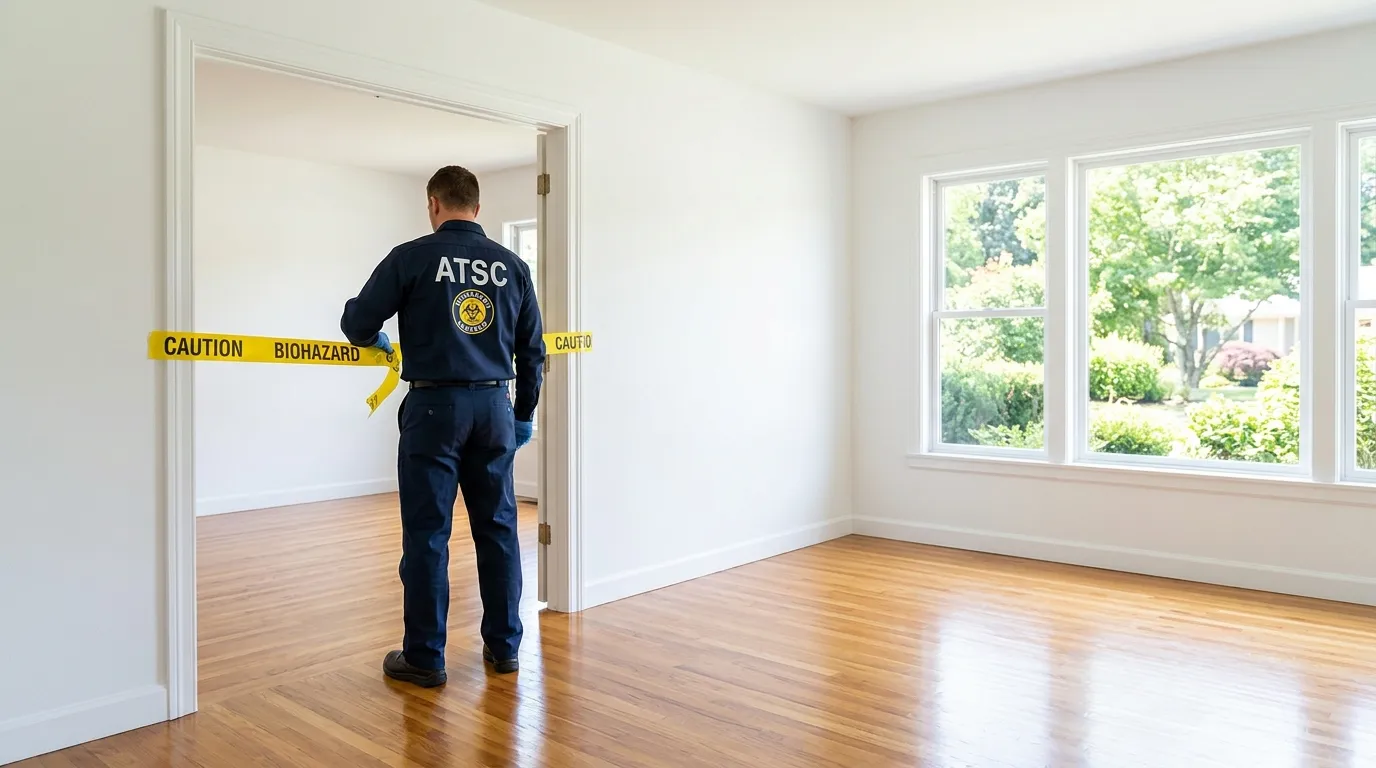 Certified biohazard cleanup crew performing Trauma Scene Cleanup in Rusk